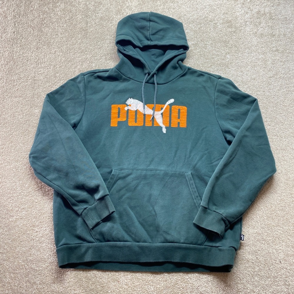 Puma Sweatshirt Mens Large Green‎ Hoodie Pullover Athletic Logo
